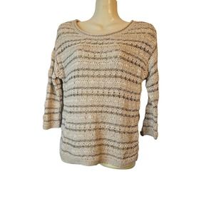 Lucky Brand Metalic‎ Thread knitted Sweater Cream Size XS